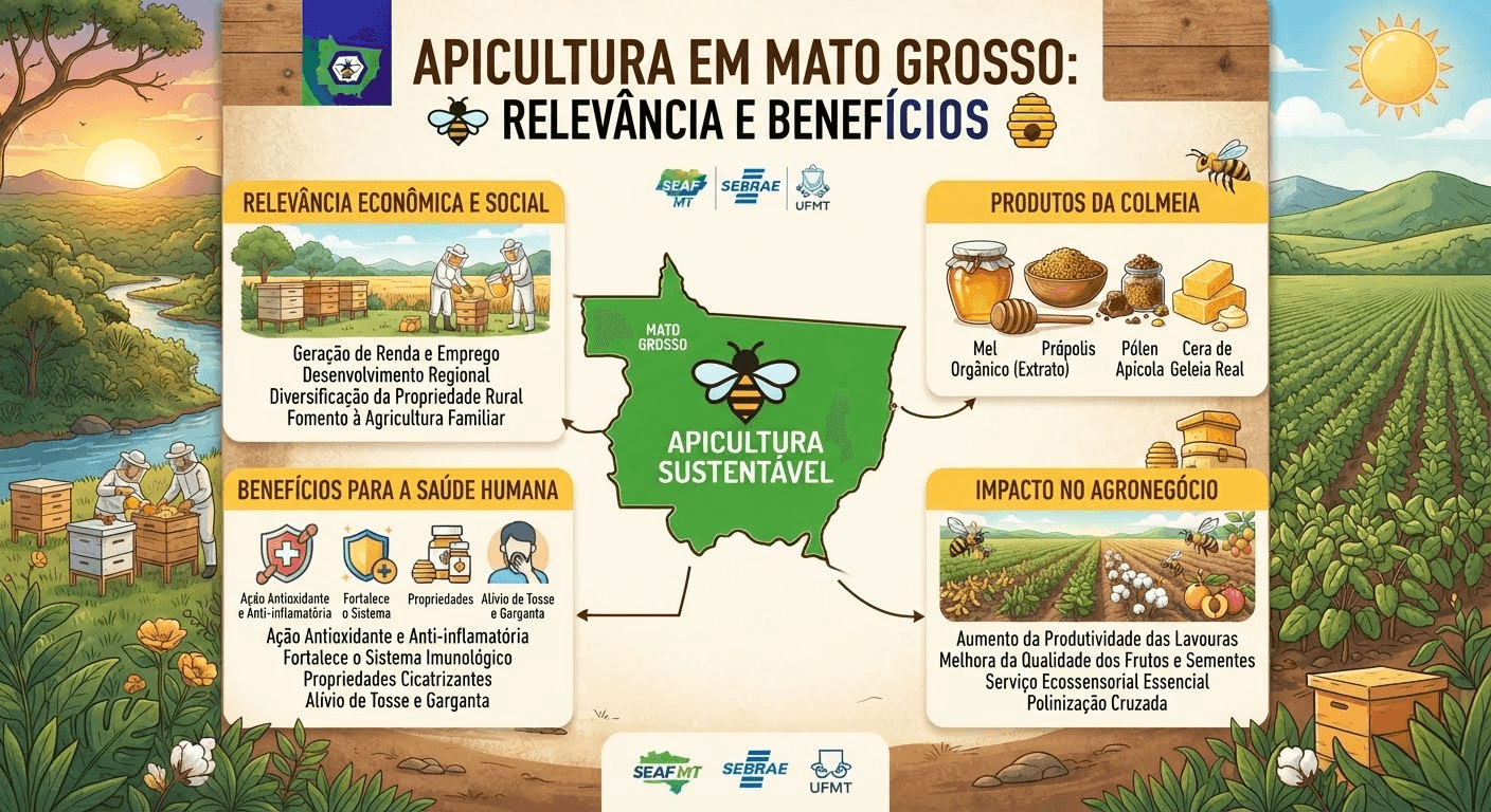 Apicultura em Mato Grosso: relevância, produtos da colmeia e benefícios para a saúde e o agronegócio